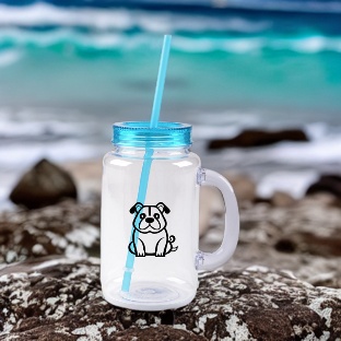 Bulldog-Bulk Custom Printed Acrylic Mason Jar with Straw and Handle -  Campfire Premiums