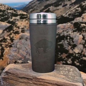 Cougar- Custom bulk double walled stainless steel tumbler with leatherette wrap