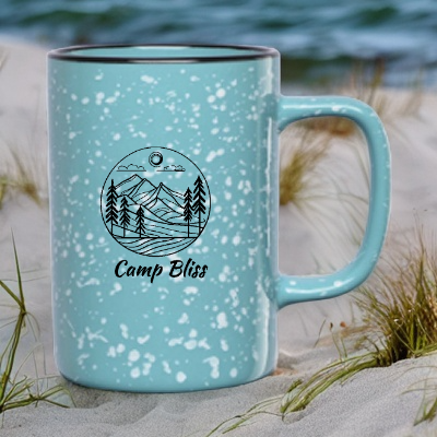 Campground Mug- Bulk Custom Printed 18oz Ceramic Speckled Glaze Camp Mug