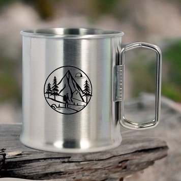 Outpost Jr- Bulk Custom Printed 10oz Stainless Steel Camping cup w/foldable handle