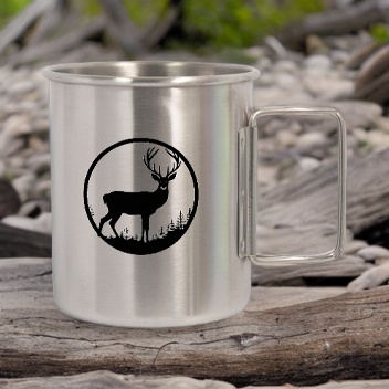 Outpost- Bulk Custom Printed 14oz Stainless Steel Camping cup w/foldable handle