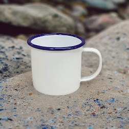 Campfire Mug- Bulk 16oz White Enameled Steel Cup with Colored Rim- BLANK