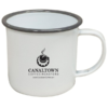 Campfire Mug- Bulk Custom Printed 12oz White Enameled Steel Cup with Colored Rim