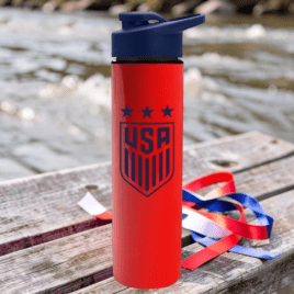 Bulk Custom Printed Slim Double-Wall Insulated Bottle with Drink-Thru Lid, MADE IN THE USA