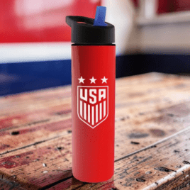 Bulk Custom Printed Slim Double-Wall Insulated Bottle with Flip-Straw Lid, MADE IN THE USA