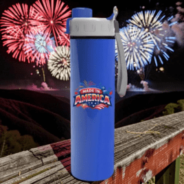 Bulk Custom Full Color Printed Double-Wall Insulated Bottle with Quick-Snap Lid, MADE IN THE USA