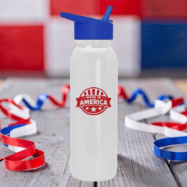 Bulk Custom Printed 24oz Metallic Color Bottle with Flip-Straw Lid, MADE IN THE USA